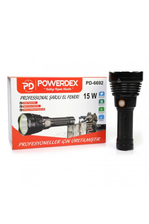 Powerdex PD-6692 15 Watt Süper LED Profesyonel Şarjlı El Feneri