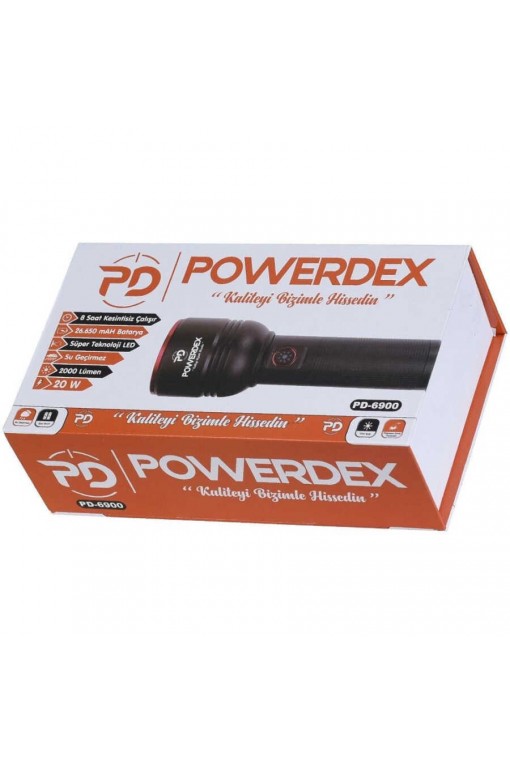 Powerdex PD-6900 20Watt 2000 Lümen Zoomlu Şarjlı El Feneri