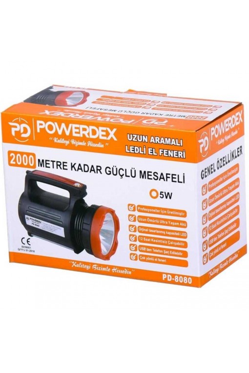 Powerdex PD-8080 Uzun Aramalı Ledli Şarjlı El Feneri 5W Powerdex PD-8080 Uzun Aramalı Ledli Şarjlı El Feneri 5W