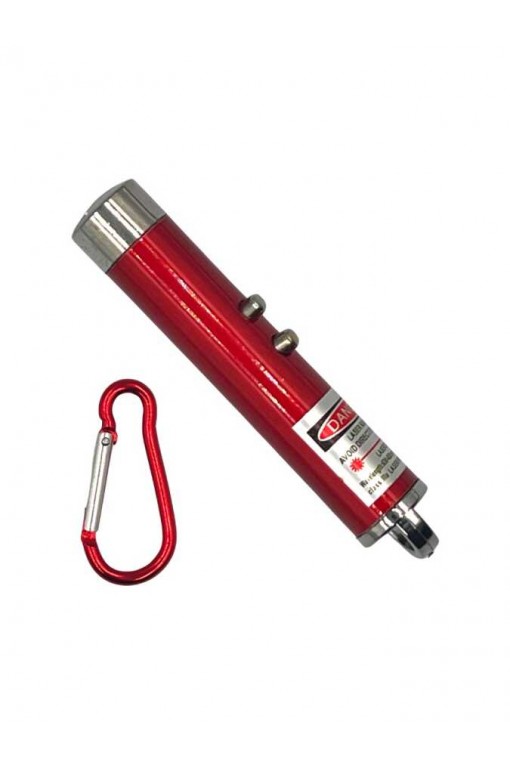 Powerdex Üçü Bir Arada Fener Lazer Gece Işığı Anahtar Zinciri Pilli Kırmızı (PD-4872)