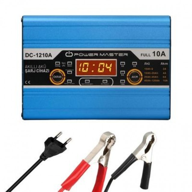 Powermaster DC-1210A 12 Volt Max 10 Amper Digital Ekranlı Akıllı Akü Şarj Cihazı