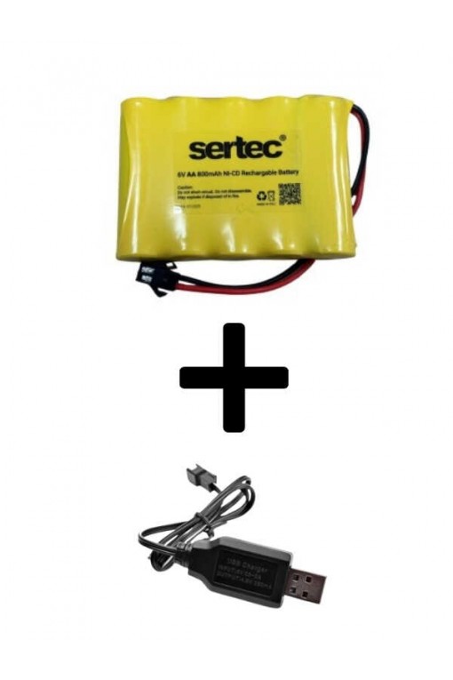 Sertec 6V 800mAh Siyah Soket Oyuncak Araba Pili + USB Şarj Cihazı Seti Sertec 6V 800mAh Siyah Soket Oyuncak Araba Pili + USB Şarj Cihazı Seti