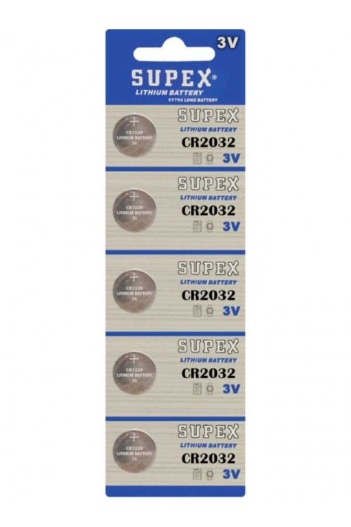 Supex CR2032 3V Lityum Pil / CR 2032 3V Düğme Pil 5'li Kart Paket