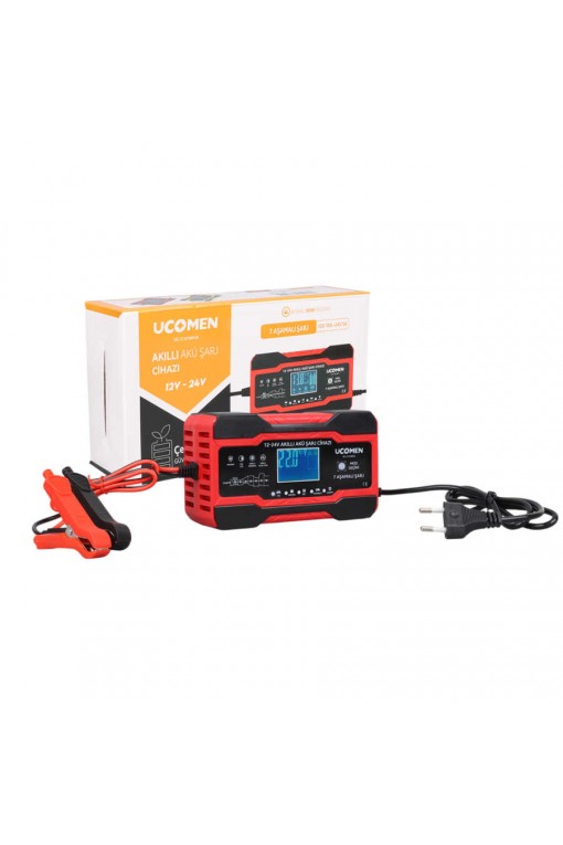 Ucomen UC-C121001A Kırmızı 12/24 Volt 10 Amper Led Göstergeli Akü Şarj Cihazı Ucomen UC-C121001A Kırmızı 12/24 Volt 10 Amper Led Göstergeli Akü Şarj Cihazı