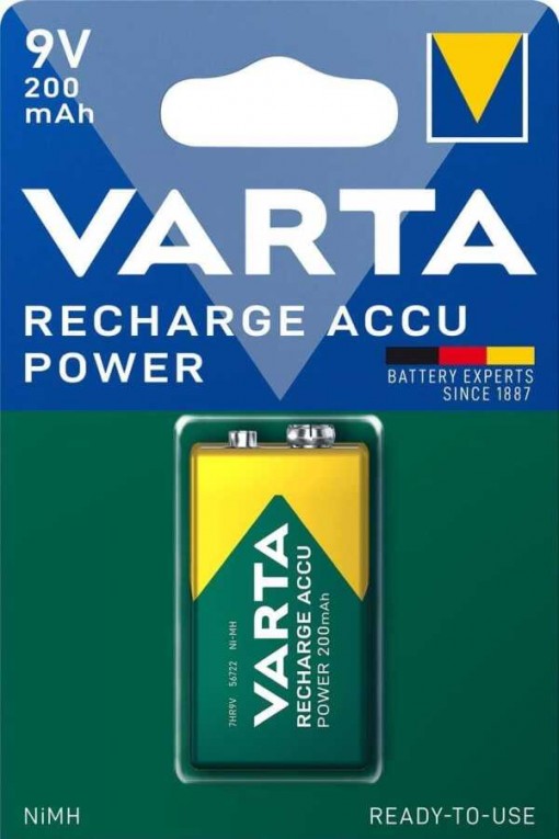 Varta Accu Power 9V 200mAh Şarjlı Pil Tekli Paket Varta Accu Power 9V 200mAh Şarjlı Pil Tekli Paket