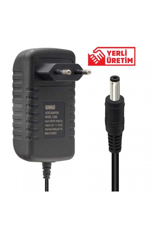 Weko 8.4 Volt - 1 Amper 5.5x2.5 Uçlu + Krokodil Aparatlı Yerli Üretim Akü Şarj Cihazı