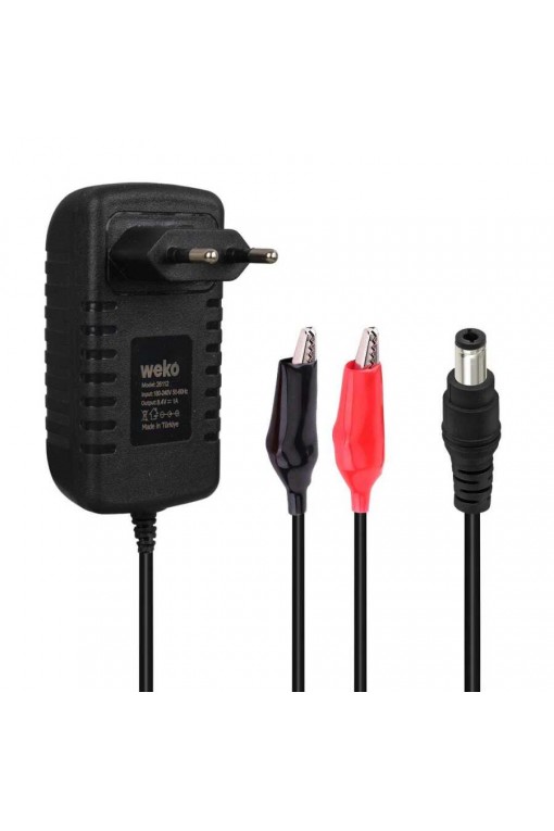 Weko 8.4 Volt - 1 Amper 5.5x2.5 Uçlu + Krokodil Aparatlı Yerli Üretim Akü Şarj Cihazı