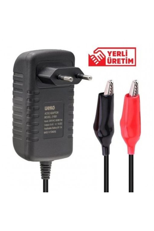 Weko 8.4 Volt - 1 Amper Krokodil Uçlu Kırmızı Yeşil Ledli Yerli Üretim Akü Şarj Cihazı Weko 8.4 Volt - 1 Amper Krokodil Uçlu Kırmızı Yeşil Ledli Yerli Üretim Akü Şarj Cihazı