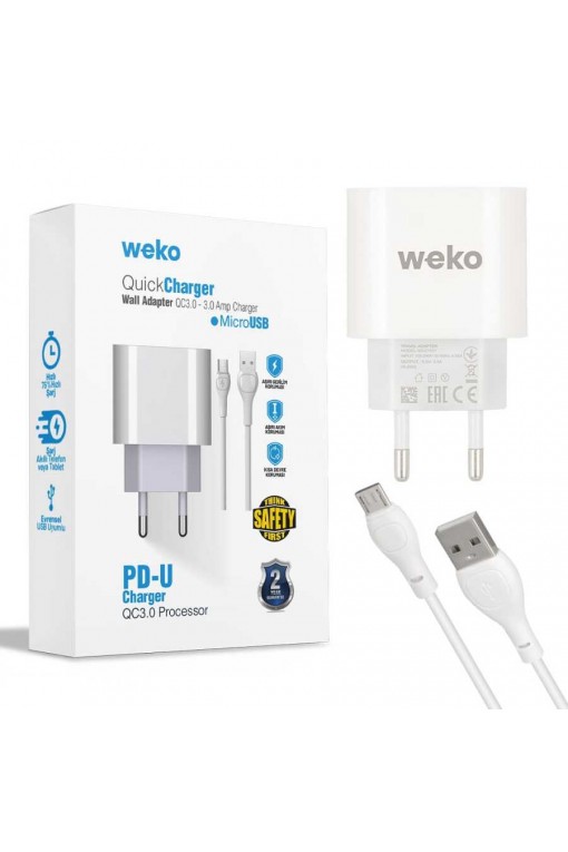 WEKO WK-21441 PDU QC 3.0 AMPER ŞARJ BAŞLIK ADAPTÖRÜ + MICRO USB KABLO (NO:1) WEKO WK-21441 PDU QC 3.0 AMPER ŞARJ BAŞLIK ADAPTÖRÜ + MICRO USB KABLO (NO:1)
