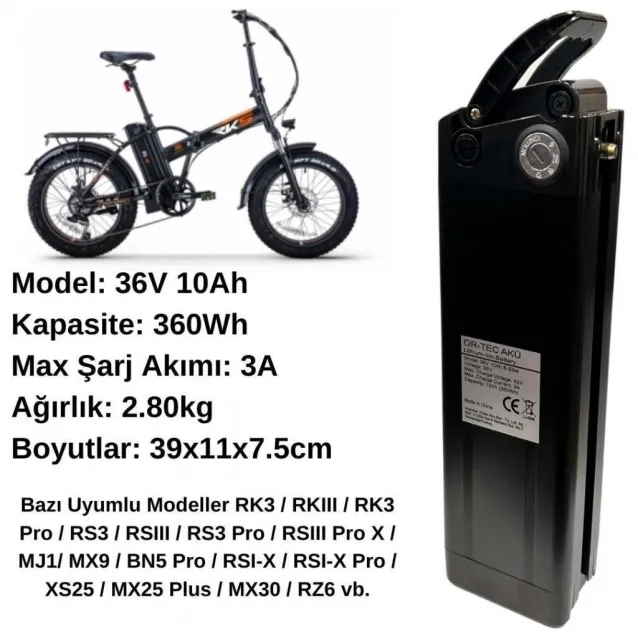 Ortec Rks 36V 10AH Yeni Nesil Elektrikli Bisiklet Bataryası Ortec Rks 36V 10AH Yeni Nesil Elektrikli Bisiklet Bataryası