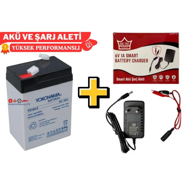 Yokohama 6 Volt 4 Amper Akü ve Ortec 6Volt 1 Amper Akü Şarj Cihazı Yokohama 6 Volt 4 Amper Akü ve Ortec 6Volt 1 Amper Akü Şarj Cihazı