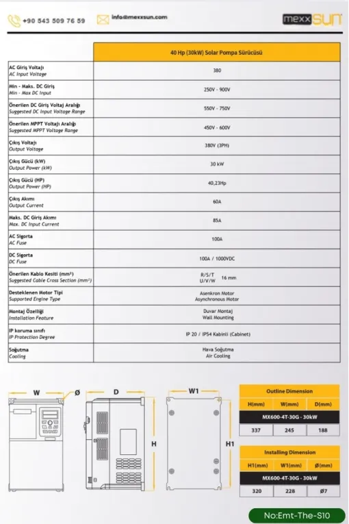 SOLAR GÜNEŞ ENERJİ SULAMA SİSTEMİ 40Hp (30 kW) Solar Pompa Sürücüsü (Trifaze) 585 W Güneş Paneli SOLAR GÜNEŞ ENERJİ SULAMA SİSTEMİ 40Hp (30 kW) Solar Pompa Sürücüsü (Trifaze) 585 W Güneş Paneli