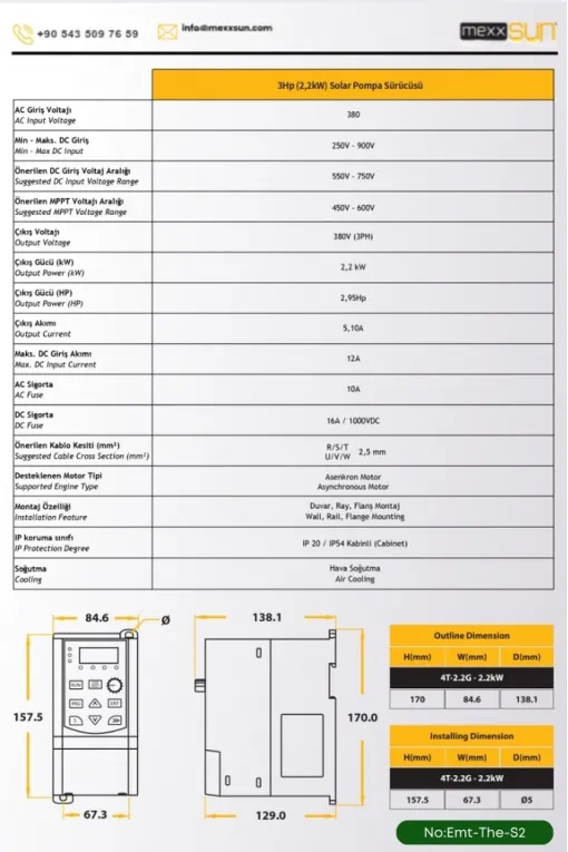 SOLAR GÜNEŞ ENERJİ SULAMA SİSTEMİ MEXSUNN 3HP 2.2 KW TRİFAZE SOLAR POMPA SÜRÜCÜSÜ 585 W GÜNEŞ PANELİ SOLAR GÜNEŞ ENERJİ SULAMA SİSTEMİ MEXSUNN 3HP 2.2 KW TRİFAZE SOLAR POMPA SÜRÜCÜSÜ 585 W GÜNEŞ PANELİ
