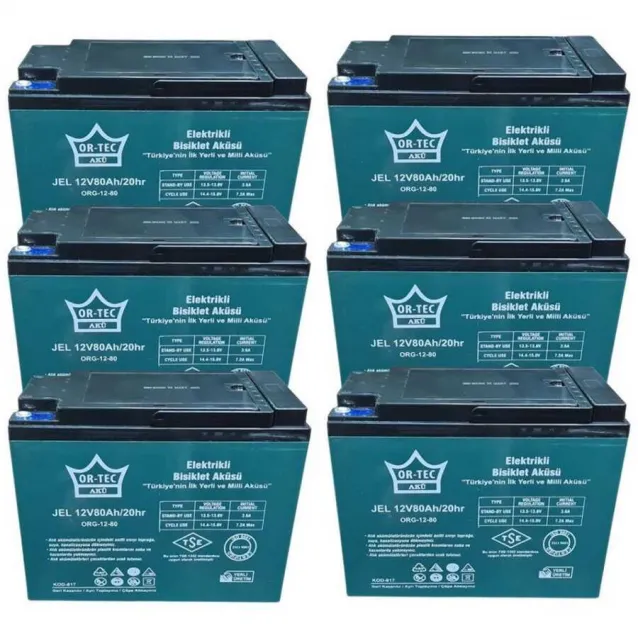 ORTEC 12V 80AH Elektrikli Bisiklet Aküsü - Jel Akü 6 Adet ORTEC 12V 80AH Elektrikli Bisiklet Aküsü - Jel Akü 6 Adet