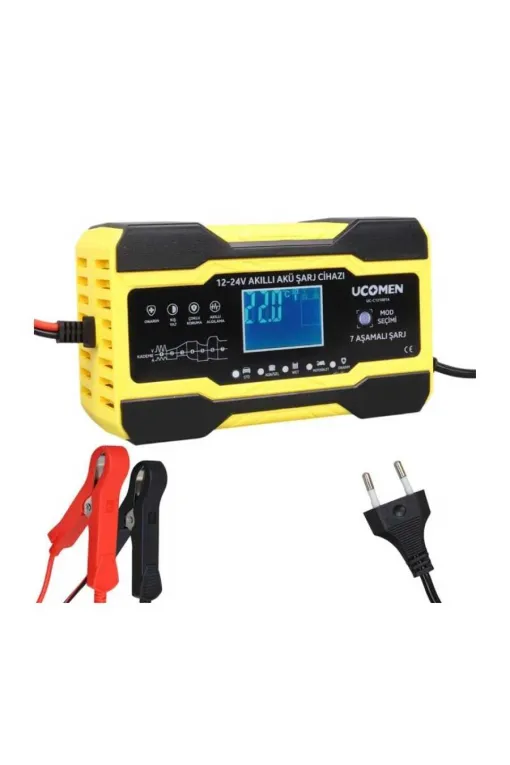 Ucomen 12/24 Volt 10 Amper Led Göstergeli 7 Aşamalı Akü Şarj Cihazı (UC-C121001A Sarı) Ucomen 12/24 Volt 10 Amper Led Göstergeli 7 Aşamalı Akü Şarj Cihazı (UC-C121001A Sarı)